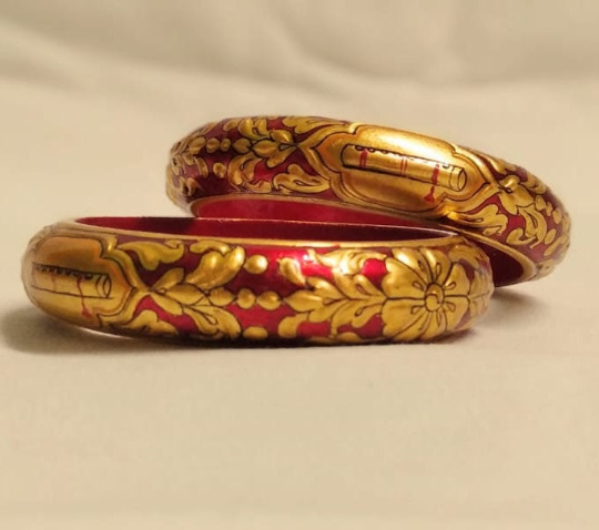 Handmade Usta Art "Premium Pair of Golden Bangles" - image 3